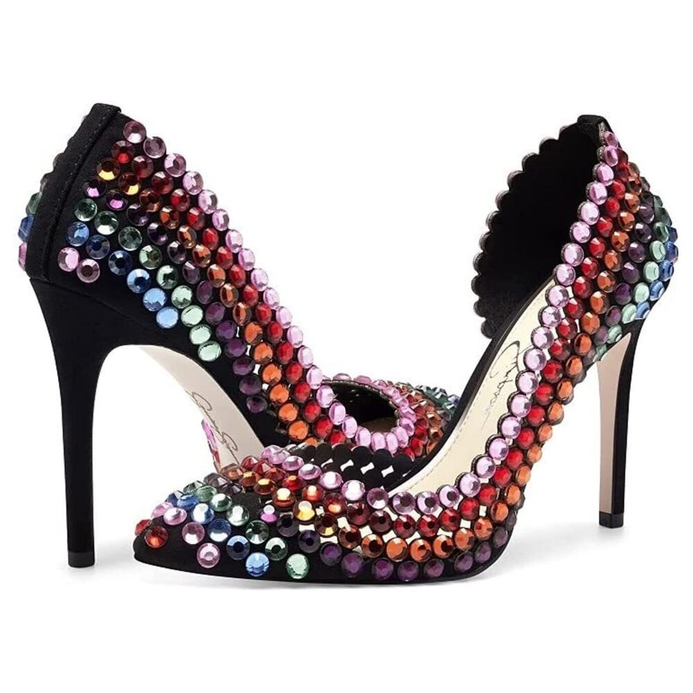 Jessica Simpson Preppi D'orsay Stiletto Pump Heels Size US 5.5M Black Rainbow